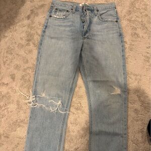 Agolde Light Blue Distressed Straight Leg Riley Jeans